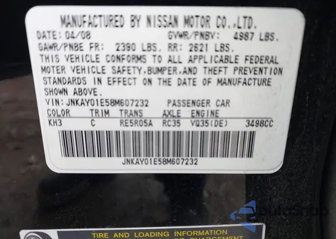 2008 Infiniti M35 из США, поврежденный, VIN JNKAY01E58M607232